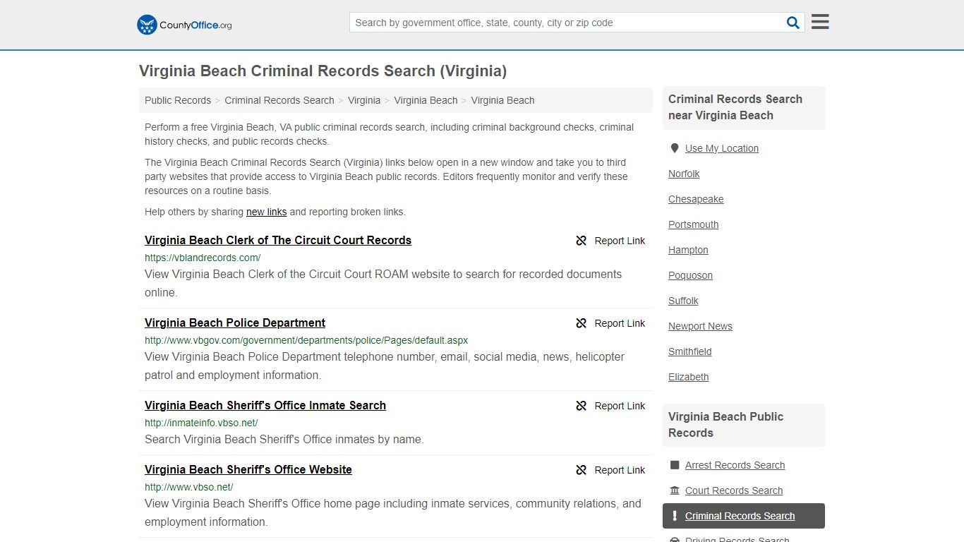 Virginia Beach Criminal Records Search (Virginia) - County Office